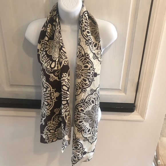 Double sided Silk scarf Dark Brown tone/cream tone - Picture 1 of 3